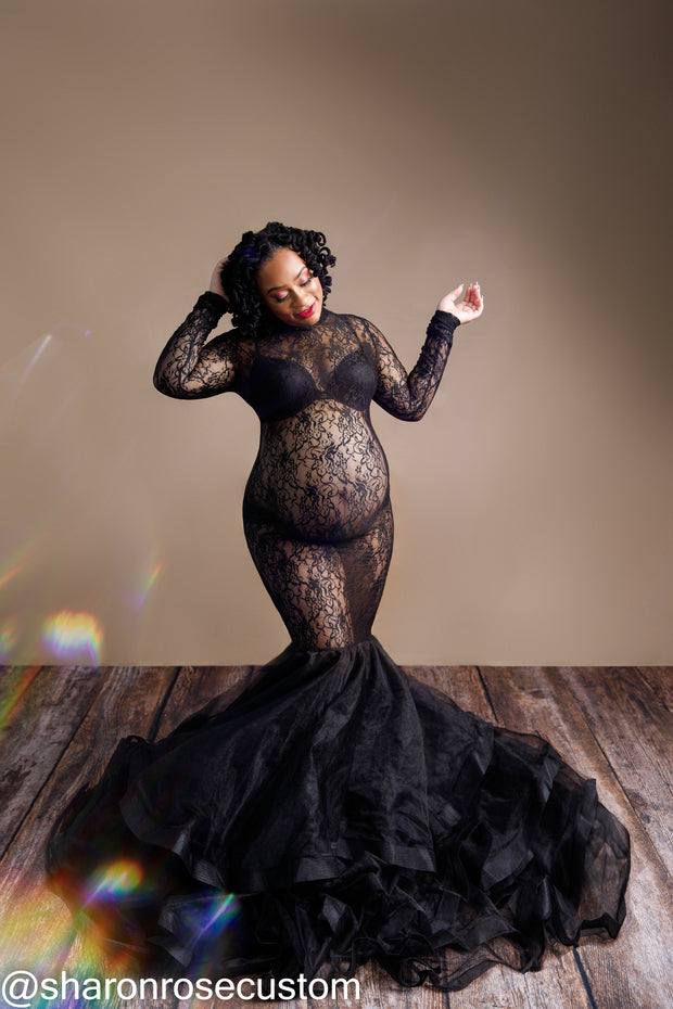 Black Lace Maternity Gown for Photo Shoot and Baby Showers - Rose Maternity Dress