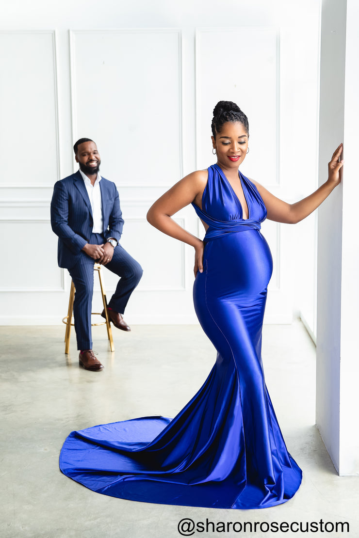 Oscar Royal Blue Satin Maternity Gown Perfect for Photo Shoots sharon rose custom Oscar Royal Blue Satin Maternity Gown Perfect for Photo Shoots sharon rose custom