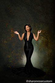 Oscar Black Satin Engagement Gown Perfect for Photo Shoots