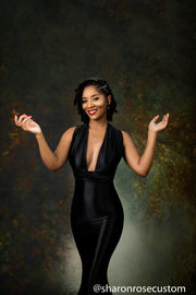 Oscar Black Satin Engagement Gown Perfect for Photo Shoots