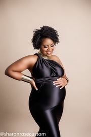 Oscar Black Satin Maternity Gown for Photo Shoot and Baby Showers