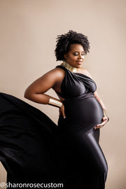 Oscar Black Satin Maternity Gown for Photo Shoot and Baby Showers