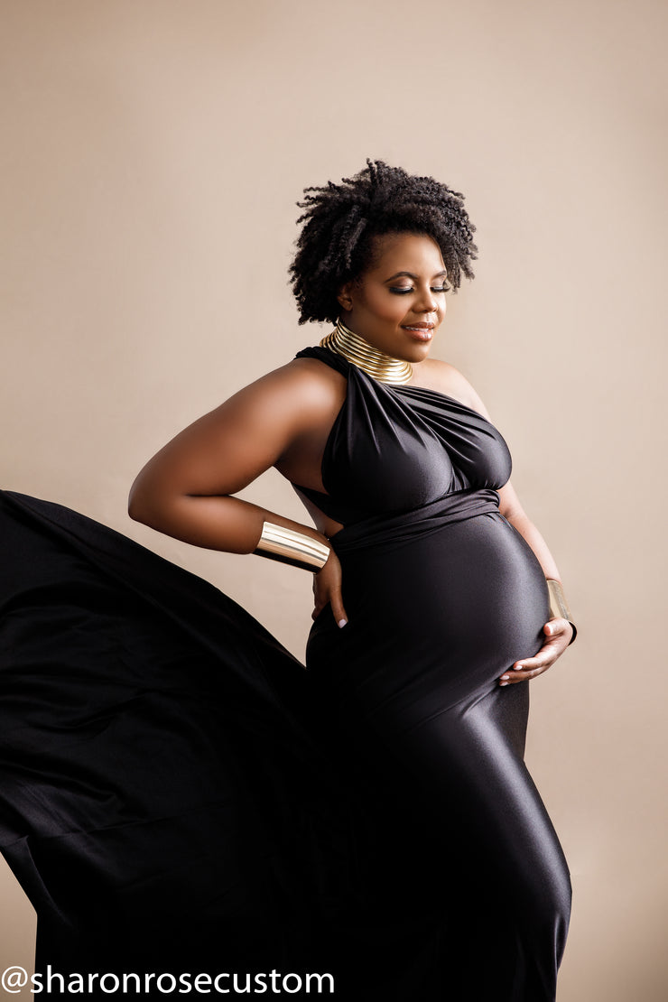 Oscar Black Satin Maternity Gown for Photo Shoot and Baby Showers – sharon rose custom