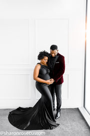 Oscar Black Satin Maternity Gown for Photo Shoot and Baby Showers