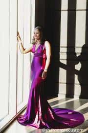 Oscar Purple Satin Engagement Gown Perfect for Photo Shoots
