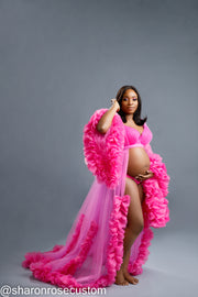 The Hot Pink Luxe Rose Ruffle Robe -  Handmade Product Limited Availability