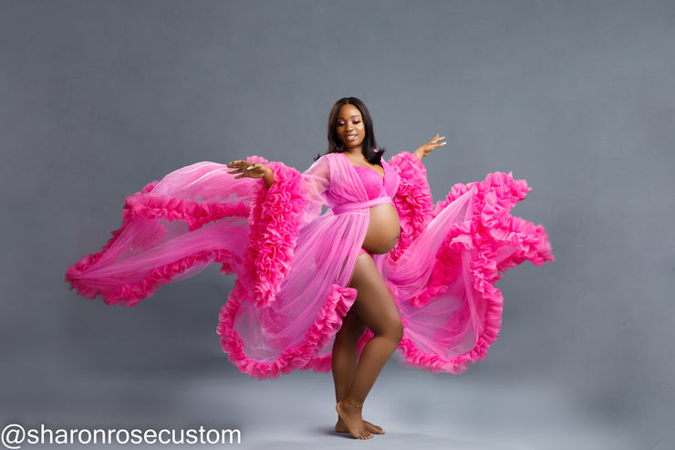 The Hot Pink Luxe Rose Ruffle Robe -  Handmade Product Limited Availability