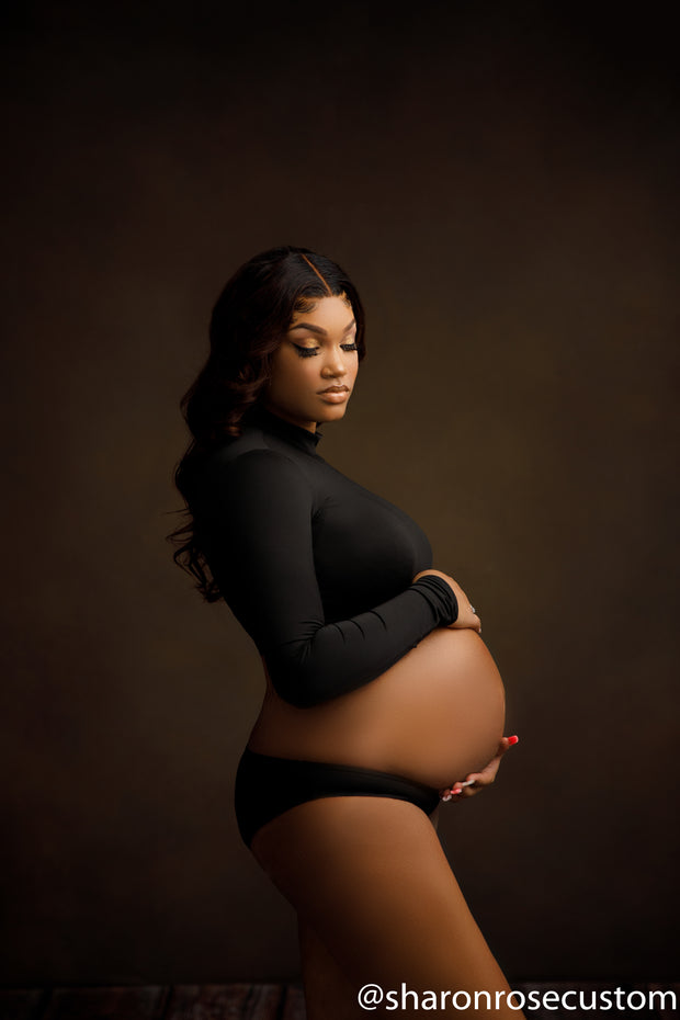 The Black Long Sleeve Petal crop top set perfect for maternity photo shoots