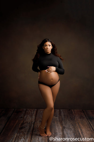 The Black Long Sleeve Petal crop top set perfect for maternity photo shoots