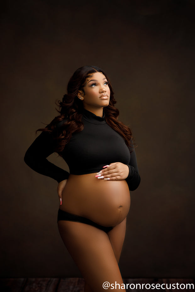 The Black Long Sleeve Petal crop top set perfect for maternity photo shoots
