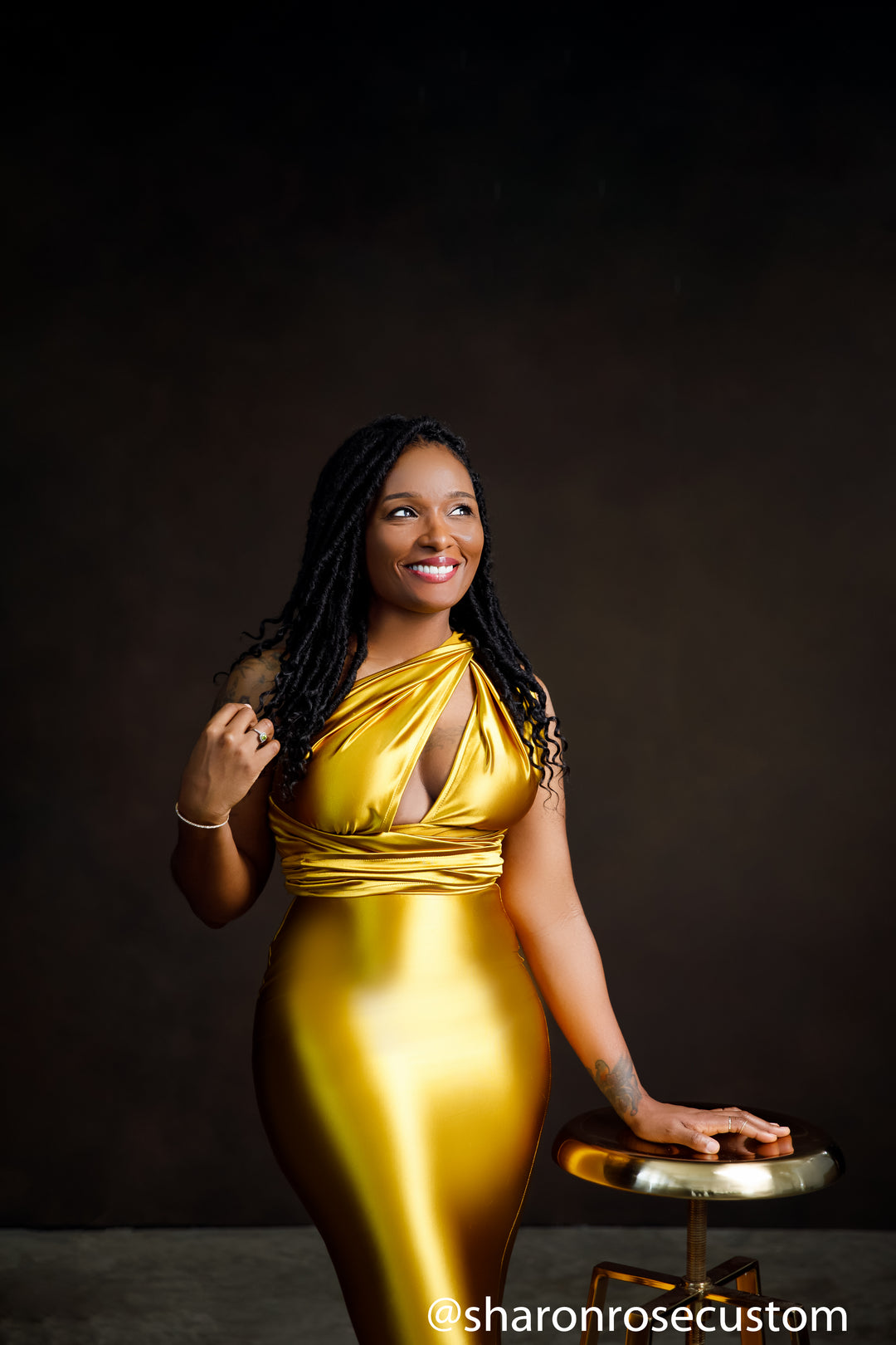 Oscar Mustard Gold Satin Engagement Gown Perfect for Photo Shoots M