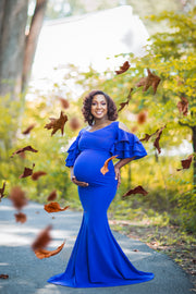 Royal Blue Ruffled Maternity Gown Maternity Gown for Photo Shoot and Baby Showers