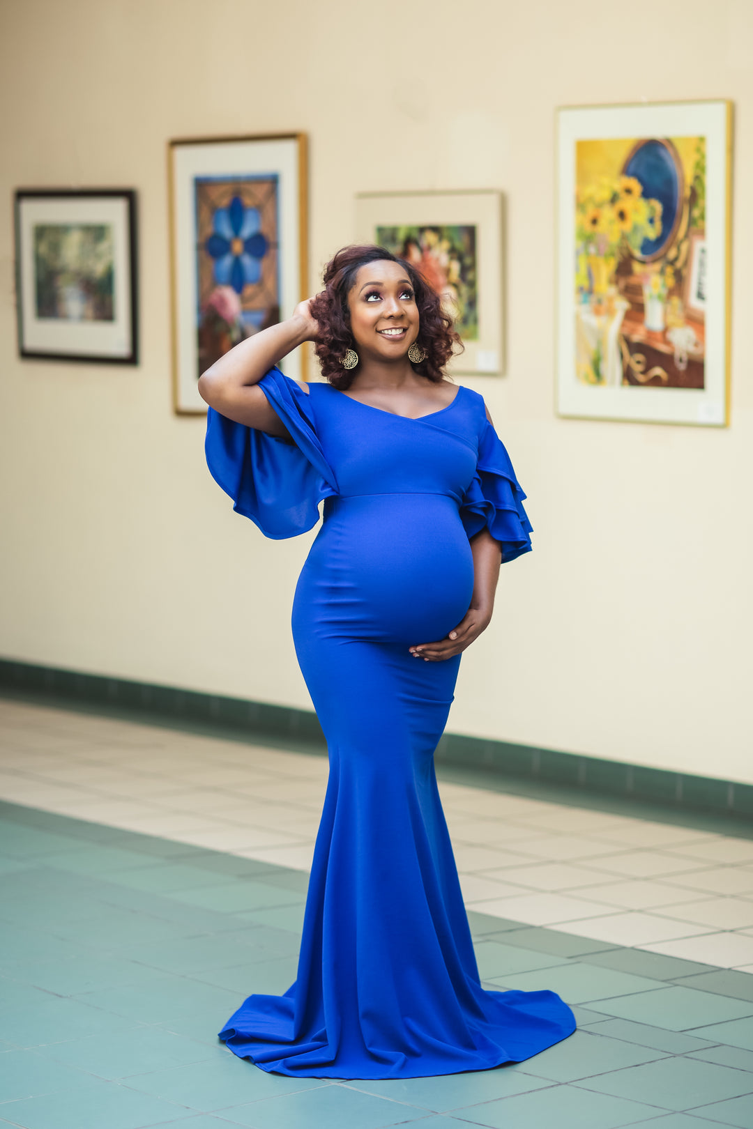 royal blue maternity dress Baby Shower Dresses Sky, Navy & Dusty Blue Styles Blue Maternity Dress Royal Blue Ruffled Maternity Gown