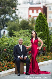 Oscar Red Satin Engagement Gown Perfect for Photo Shoots
