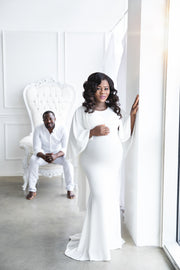 Ivory White Maternity Gown for Photo Shoot and Baby Showers - Cape Maternity Dress