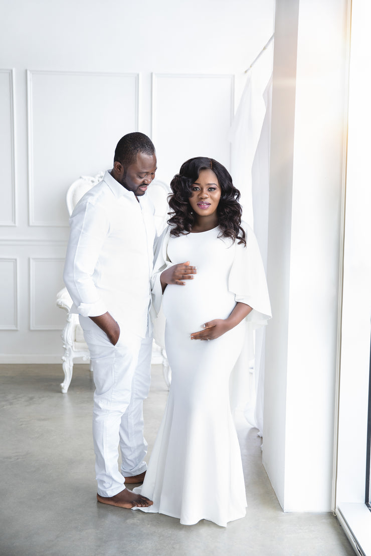 Ivory White Maternity Gown for Photo Shoot and Baby Showers - Cape Maternity Dress