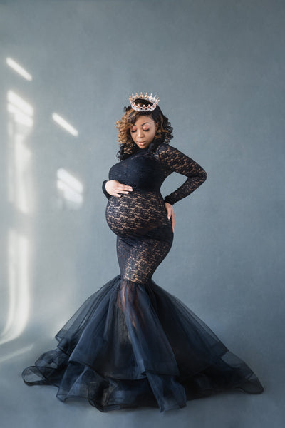 Black Lace Maternity Gown for Photo Shoot and Baby Showers - Rose Maternity Dress