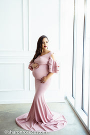 Pink Maternity Gown for Photo Shoot and Baby Showers -Sunflower Maternity Dress