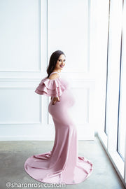 Pink Maternity Gown for Photo Shoot and Baby Showers -Sunflower Maternity Dress