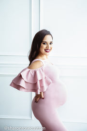 Pink Maternity Gown for Photo Shoot and Baby Showers -Sunflower Maternity Dress