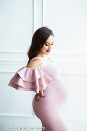 Pink Maternity Gown for Photo Shoot and Baby Showers -Sunflower Maternity Dress