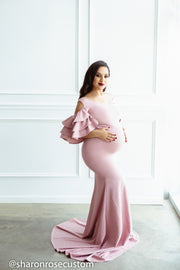 Pink Maternity Gown for Photo Shoot and Baby Showers -Sunflower Maternity Dress