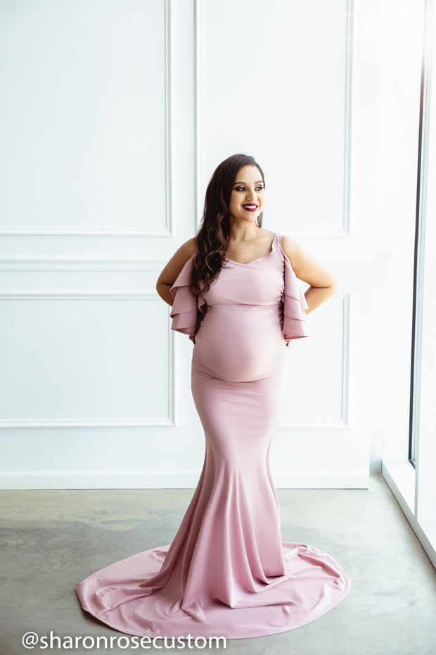 Pink Maternity Gown for Photo Shoot and Baby Showers -Sunflower Maternity Dress