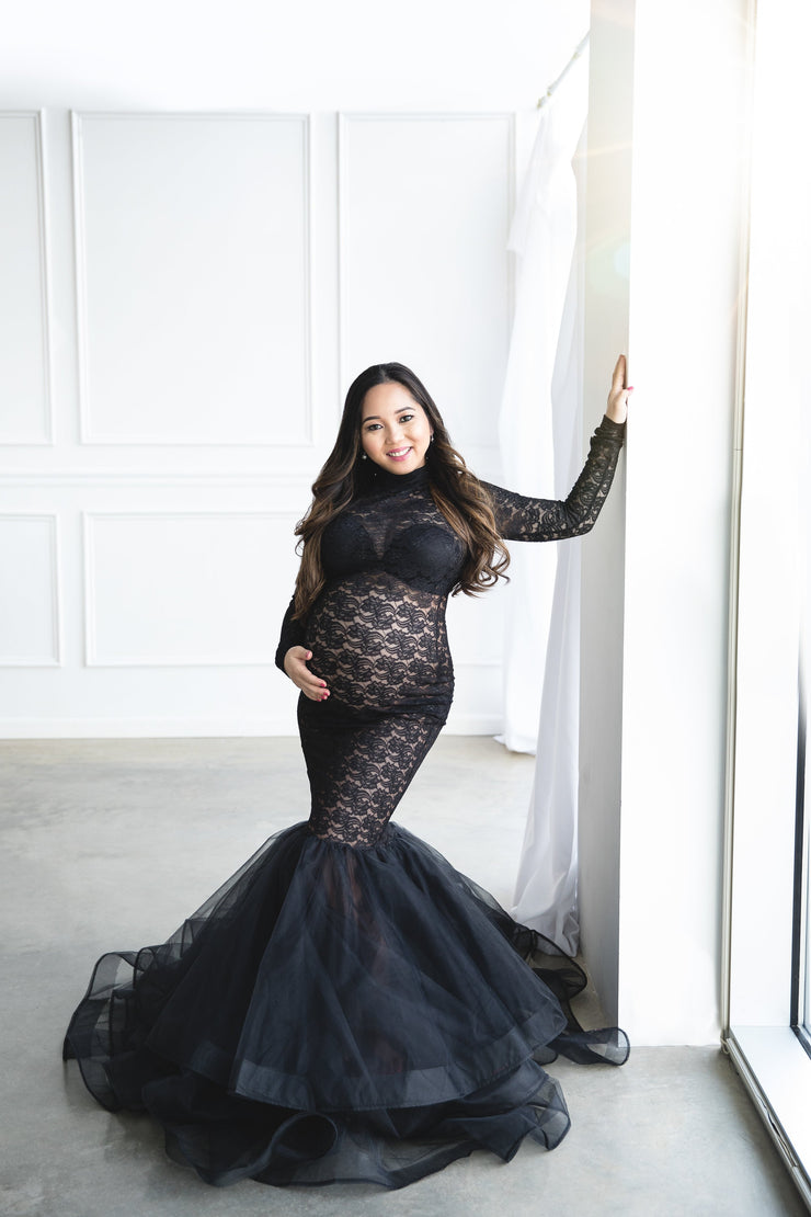 Black Lace Maternity Gown for Photo Shoot and Baby Showers - Rose Maternity Dress