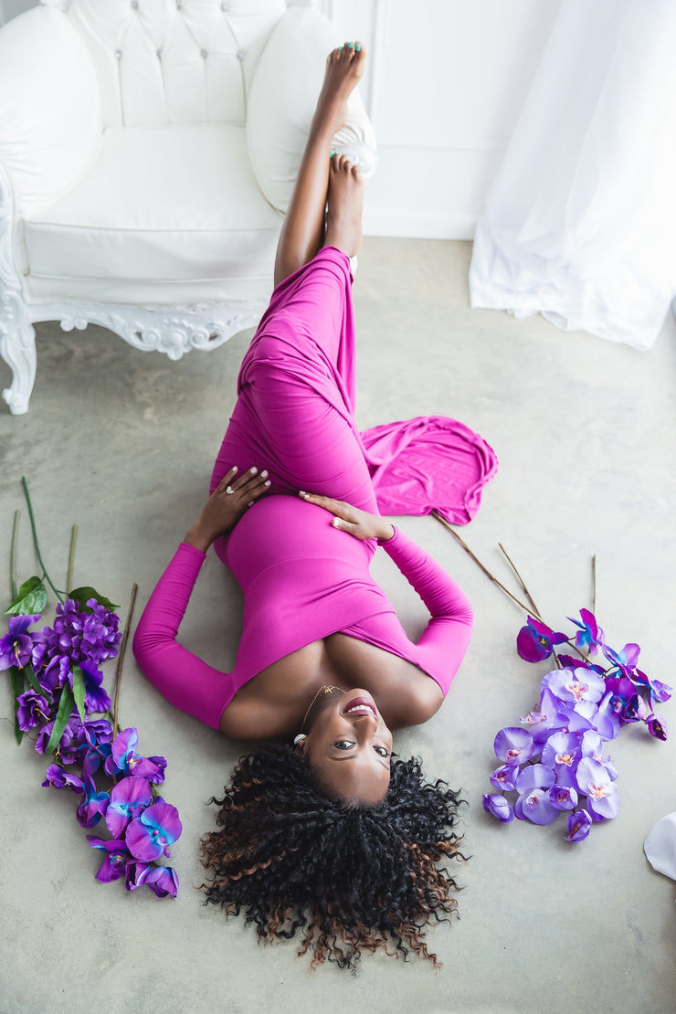 Raspberry Pink Long Sleeve Maternity Gown - Maternity Gown for Photo Shoot and Baby Showers