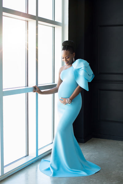 Turquoise Blue Maternity Gown for Photo Shoot and Baby Showers - Tulip Maternity Dress