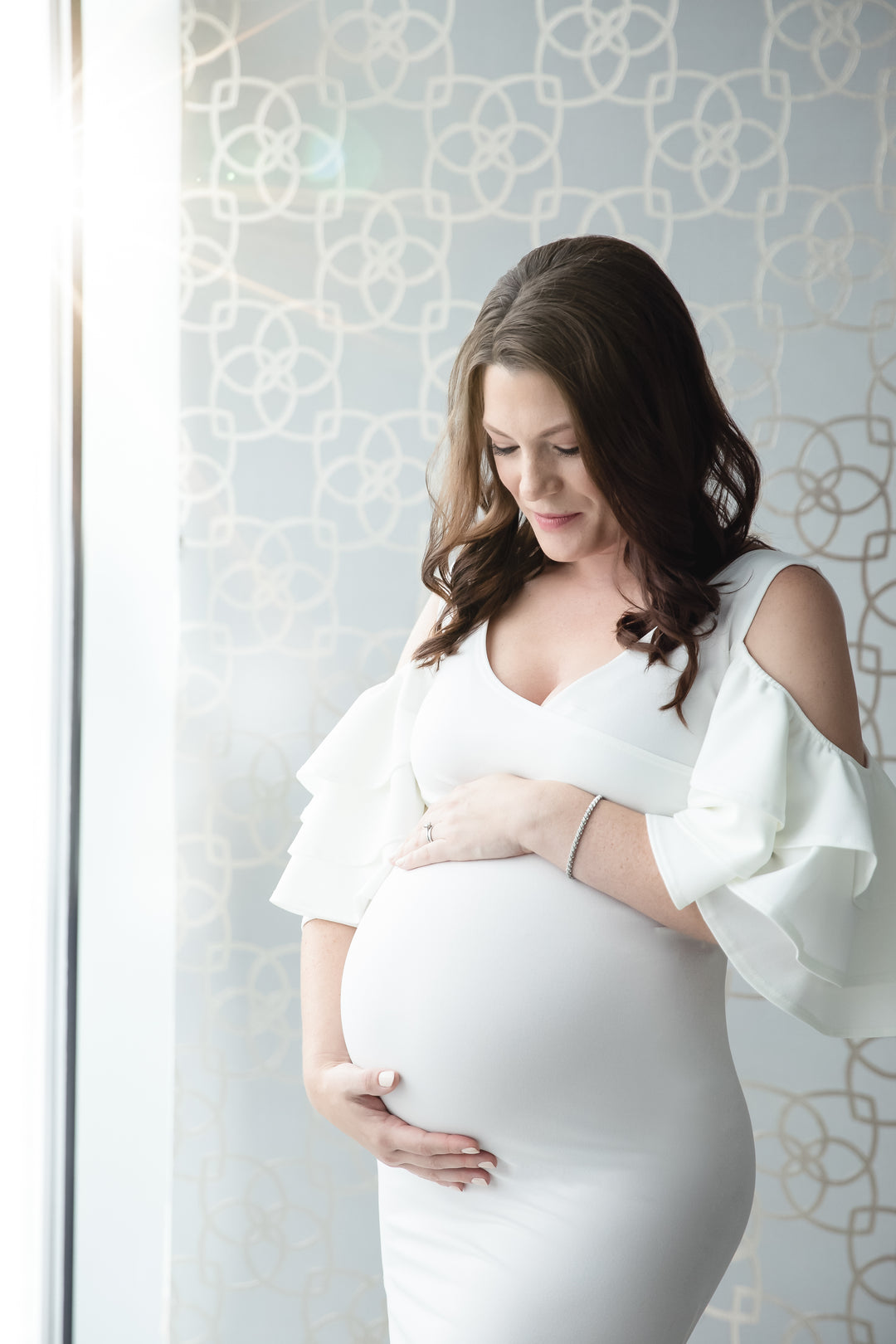Ivory White Maternity Gown for Photo Shoot and Baby Showers - Ruffled Sleeve Maternity Dress M Ivory White Maternity Gown for Photo Shoot and Baby Showers - Ruffled Sleeve Maternity Dress M
