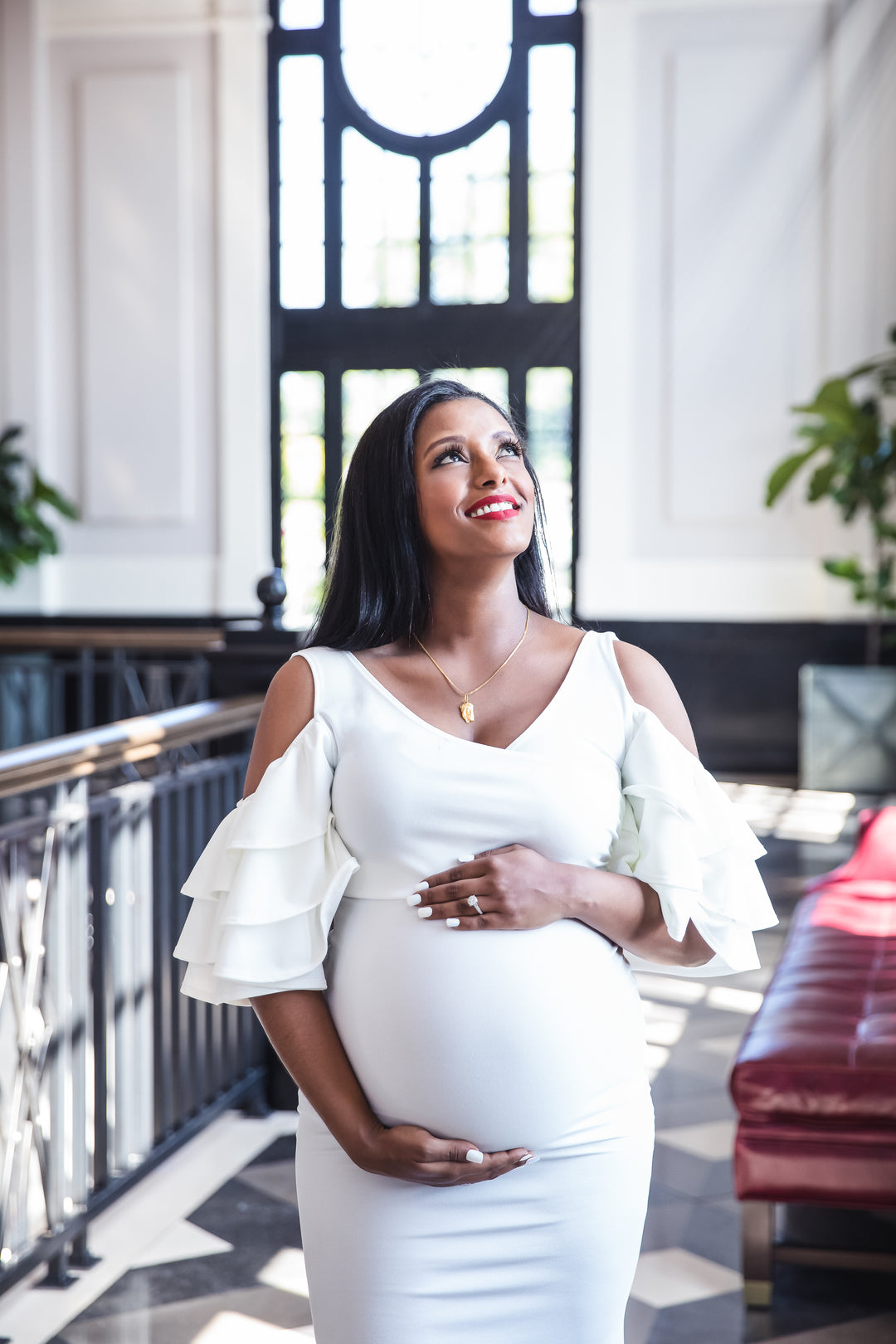 Ivory White Maternity Gown for Photo Shoot and Baby Showers - Ruffled   sharon rose custom