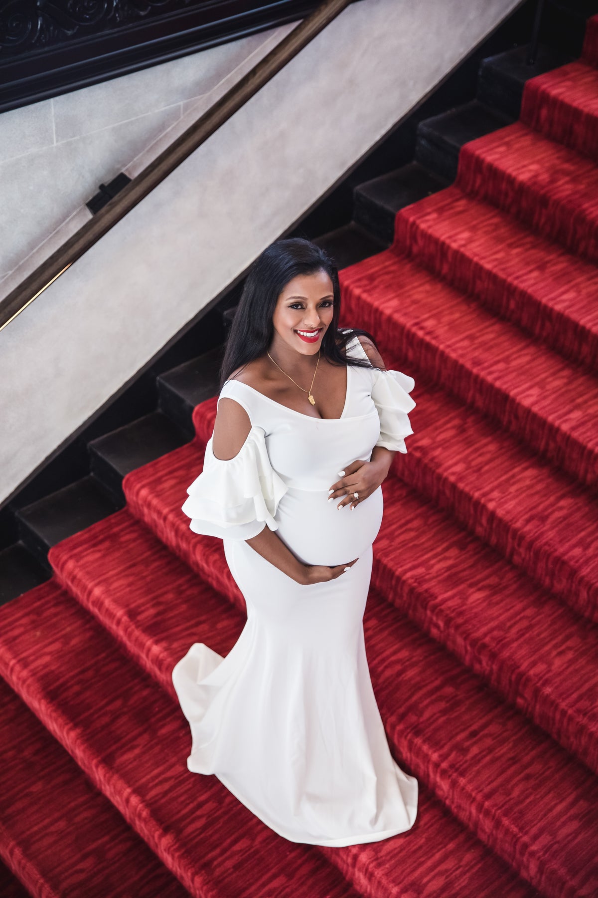 Ivory White Maternity Gown for Photo Shoot and Baby Showers - Ruffled Sleeve Maternity Dress M Ivory White Maternity Gown for Photo Shoot and Baby Showers - Ruffled Sleeve Maternity Dress M