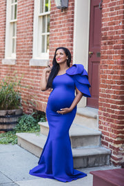 Royal Blue Maternity Gown for Baby Shower and Photoshoot - Tulip One Sleeve Maternity Dress