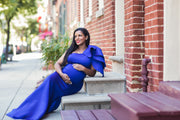 Royal Blue Maternity Gown for Baby Shower and Photoshoot - Tulip One Sleeve Maternity Dress