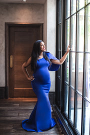 Royal Blue Maternity Gown for Baby Shower and Photoshoot - Tulip One Sleeve Maternity Dress