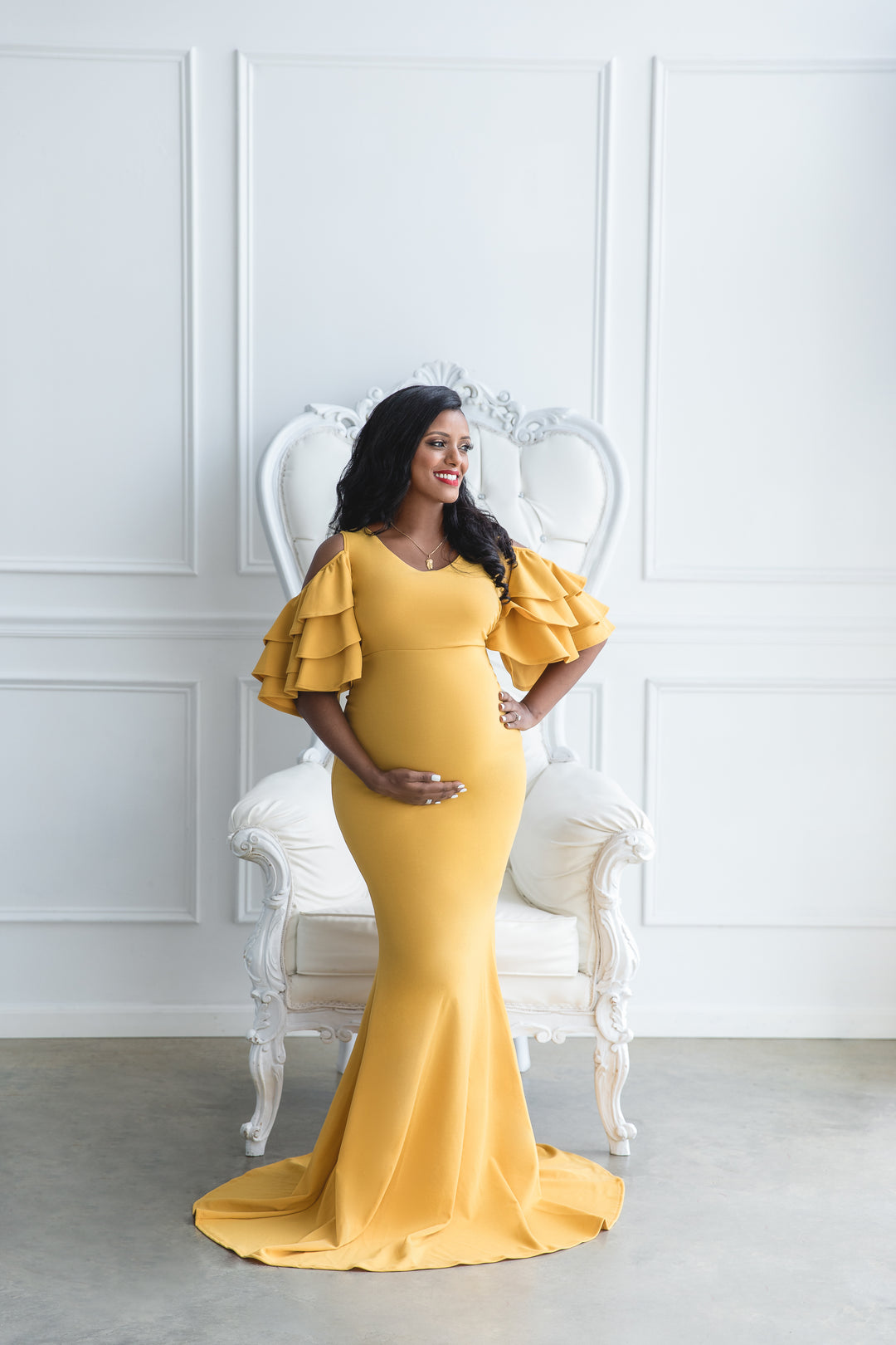Mustard Yellow Maternity Gown for Photo Shoot and Baby Showers -Sunflower Maternity Dress L Mustard Yellow Maternity Gown for Photo Shoot and Baby Showers -Sunflower Maternity Dress L