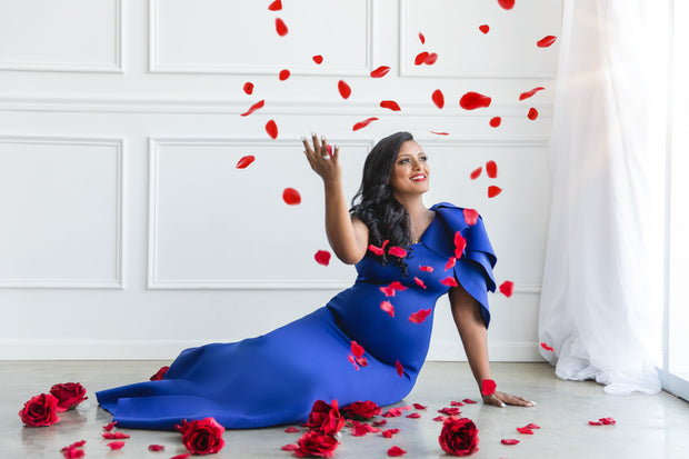 Royal Blue Maternity Gown for Baby Shower and Photoshoot - Tulip One Sleeve Maternity Dress