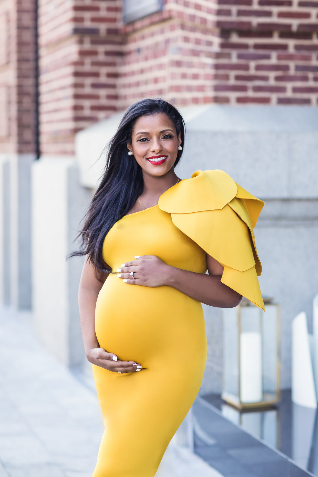 yellow baby shower dress Sunflower Short Sleeves Cotton Maternity Dress Babyshower Dress – Glamix  Maternity main image 1