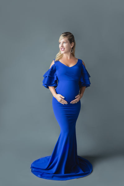 Royal Blue Ruffled Maternity Gown Maternity Gown for Photo Shoot and Baby Showers