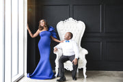 Royal Blue Maternity Gown for Baby Shower and Photoshoot - Tulip One Sleeve Maternity Dress