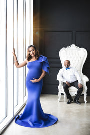 Royal Blue Maternity Gown for Baby Shower and Photoshoot - Tulip One Sleeve Maternity Dress