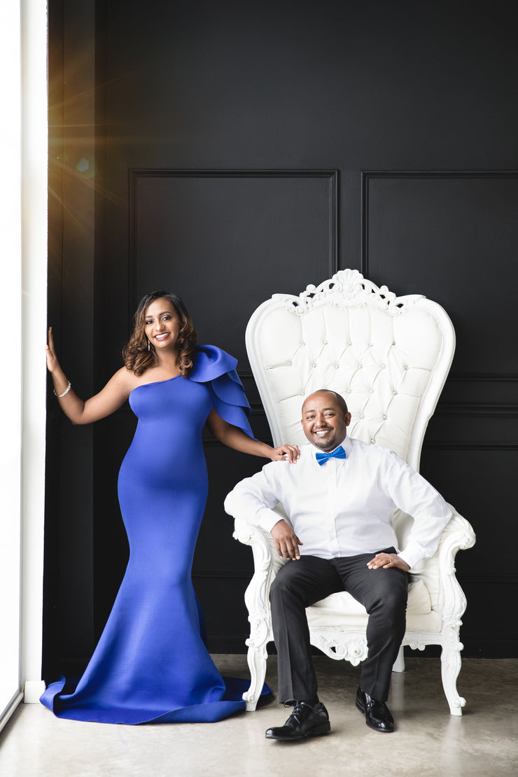 Royal Blue Maternity Gown for Baby Shower and Photoshoot - Tulip One Sleeve Maternity Dress