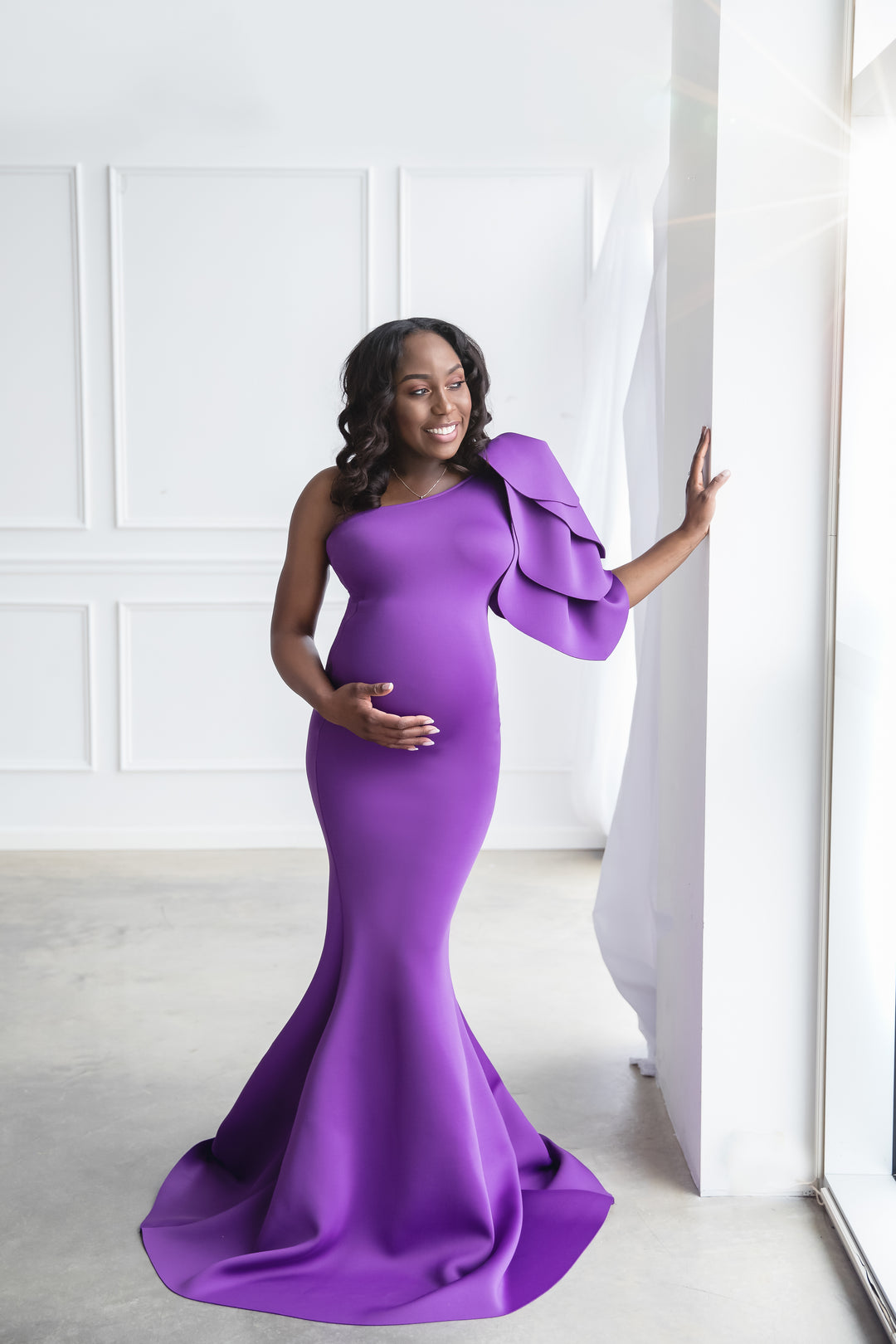 purple mermaid maternity dress Soft Lace Off-the-shoulder Mermaid Maternity Dress