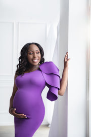 Purple Tulip Maternity Gown for Photo Shoot and Baby Showers - One Sleeve Maternity Dress