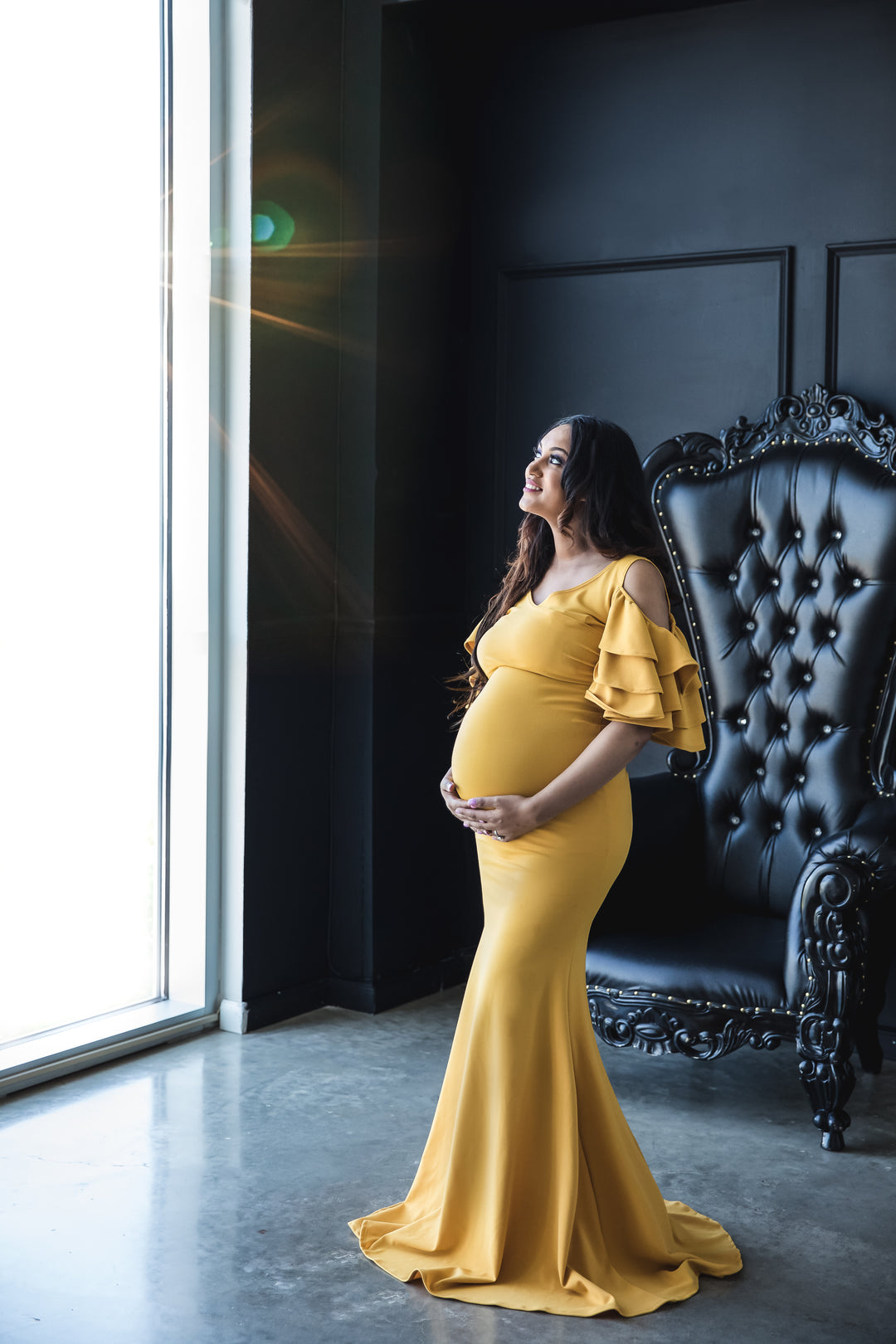 Mustard Yellow Maternity Gown for Photo Shoot and Baby Showers -Sunflower Maternity Dress L