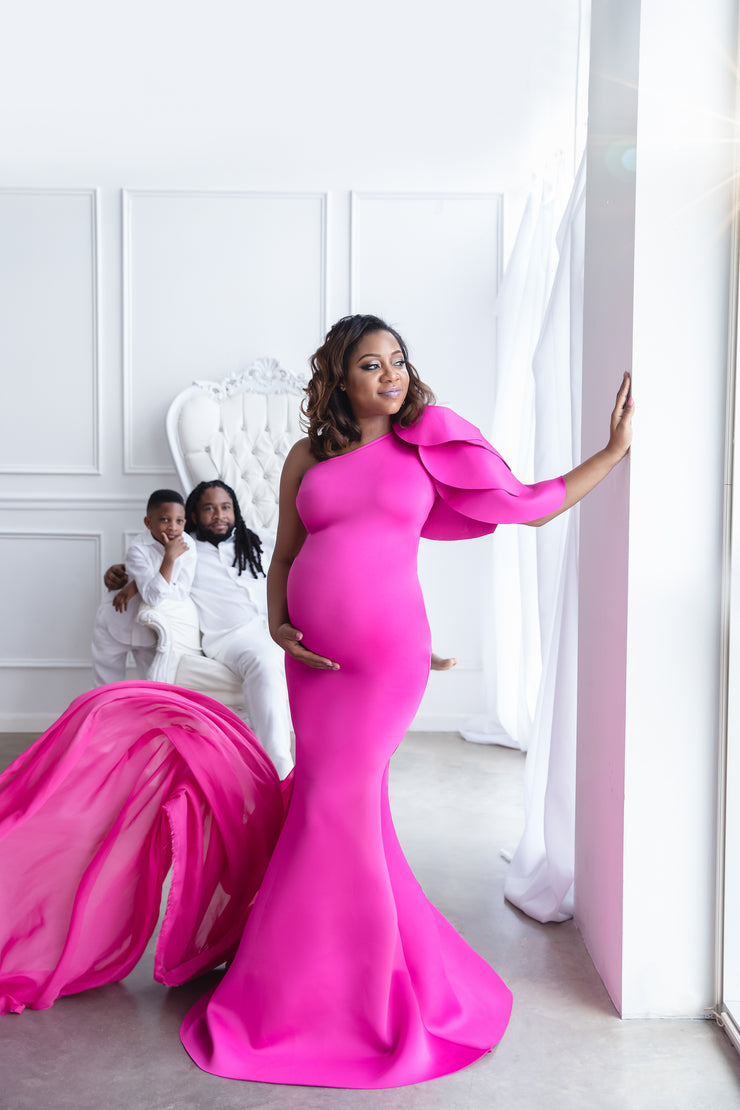 Fuchsia Pink Maternity Gown for Photo Shoot and Baby Showers