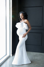 Pure White Orchid Maternity Gown for Photo Shoots White Maternity Dress