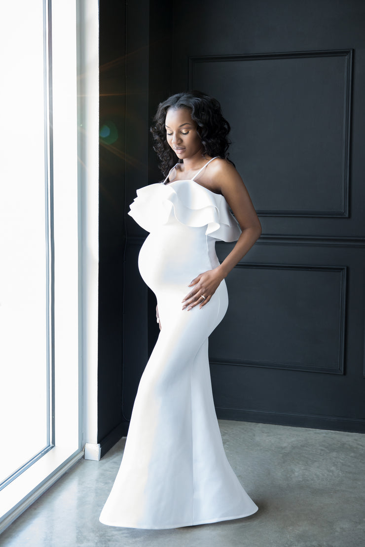 Pure White Orchid Maternity Gown for Photo Shoots White Maternity