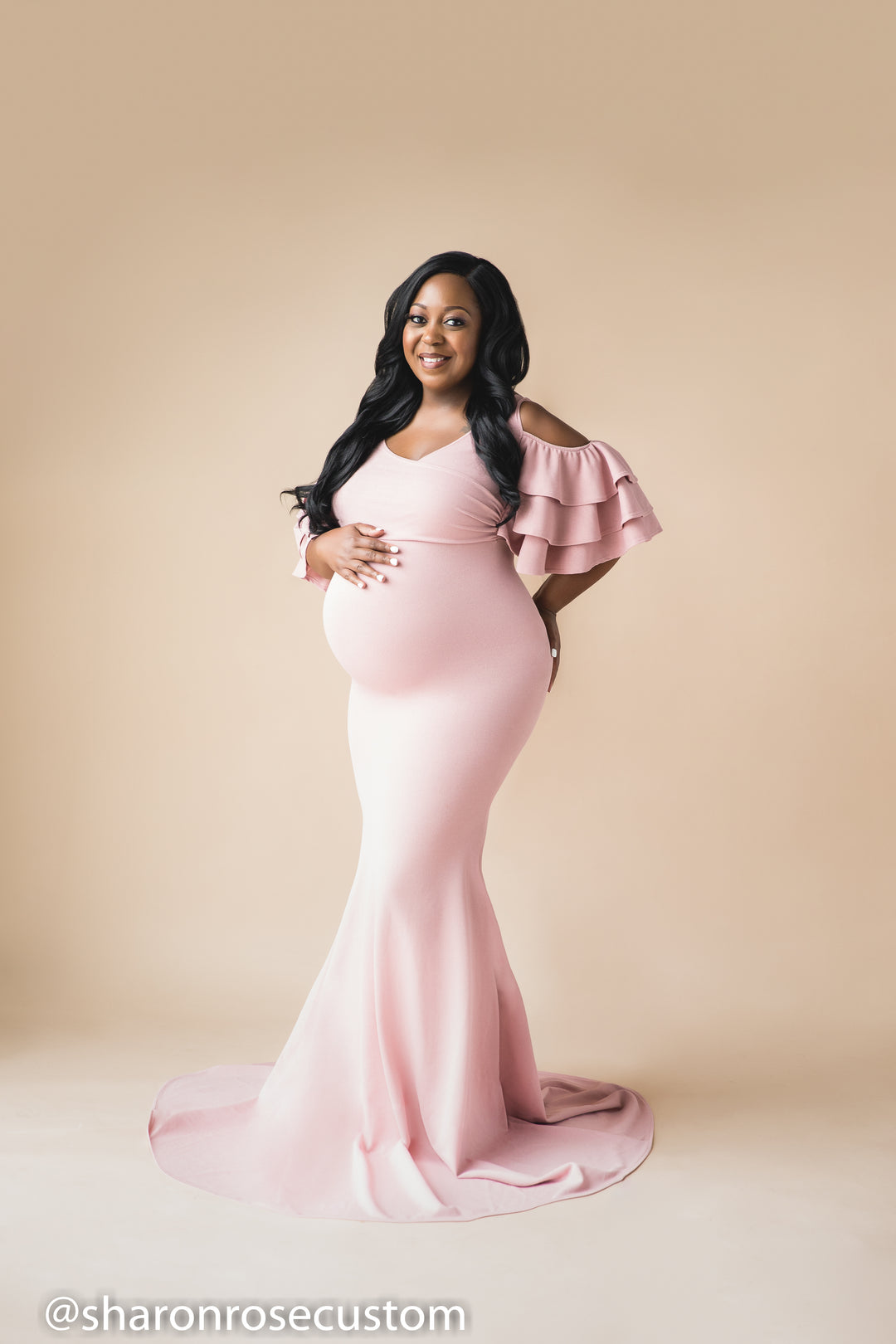 Pink Maternity Gown for Photo Shoot and Baby Showers -Sunflower Maternity Dress M